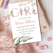 Elegant Floral Garden Blush Pink Girl Baby shower Kaart