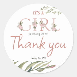 Elegant Floral Garden Blush Pink Girl Baby shower Ronde Sticker