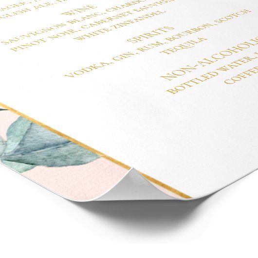 Elegant Floral Garden | Menu Pastel Wedding Drinke Poster (Hoek)