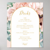 Elegant Floral Garden | Menu Pastel Wedding Drinke Poster (Voorkant)