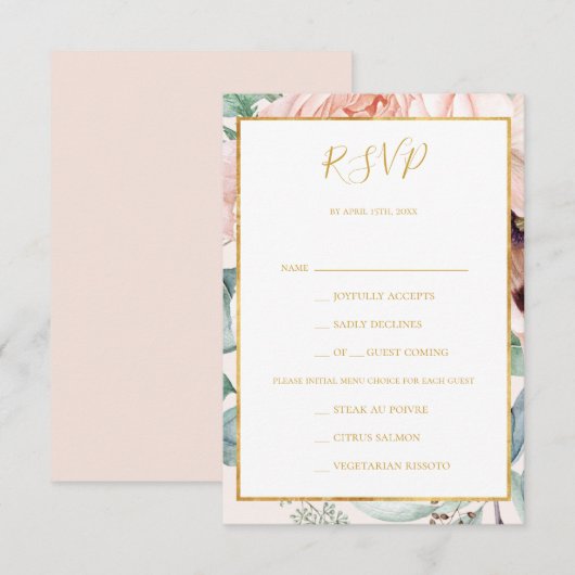 Elegant Floral Garden Pastel Menu Keuze RSVP-kaart (Voorkant / Achterkant)