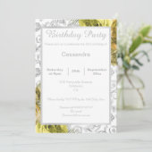 ELEGANT FLORAL GEEL SILVER GRENS BIRTHDAAG KAART (Staand voorkant)