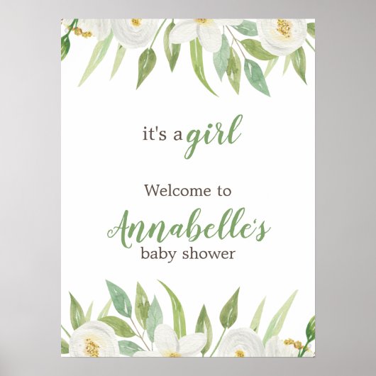 Elegant Floral Gender Neutral Baby shower Poster (Voorkant)