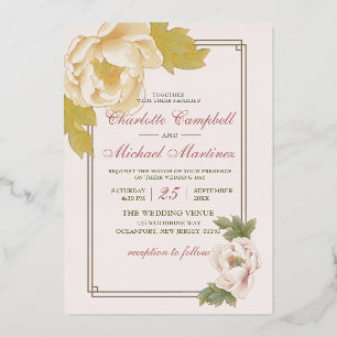 Elegant Floral Gentle Pink Peonies Wedding Invitat Folie Uitnodiging