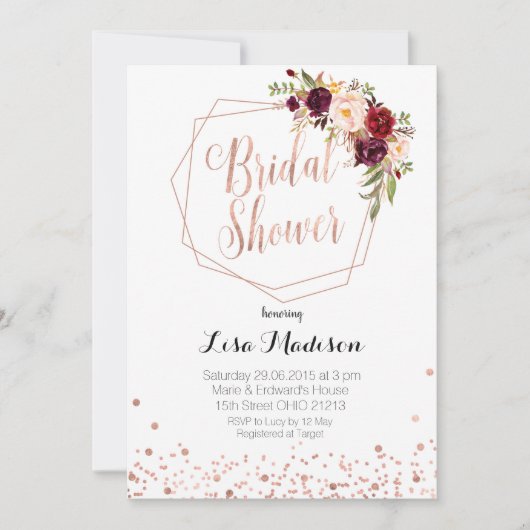 Elegant Floral Geometric Bridal douche Uitnodiging (Voorkant)