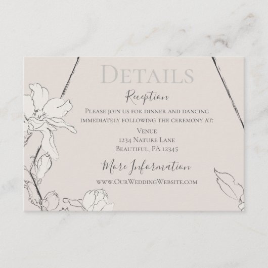 Elegant Floral Geometric Dusty Gray Pink Wedding Informatiekaartje (Voorkant)