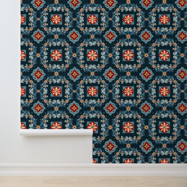 Elegant Floral Geometrisch Patroonontwerp Behang (Applicatie)