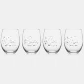 Elegant Floral gepersonaliseerd bruidsmeisje voors Wijnglas Zonder Voet (Voorkant)