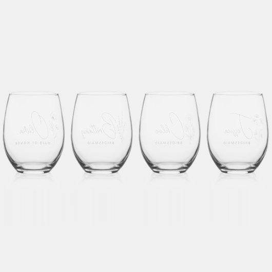 Elegant Floral gepersonaliseerd bruidsmeisje voors Wijnglas Zonder Voet (Achterkant)