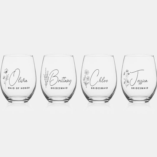 Elegant Floral gepersonaliseerd bruidsmeisje voors Wijnglas Zonder Voet