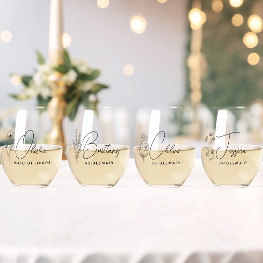 Elegant Floral gepersonaliseerd bruidsmeisje voors Wijnglas Zonder Voet