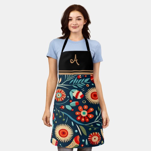 Elegant Floral gepersonaliseerd Initiaal naam Scho Schort (Gedragen)