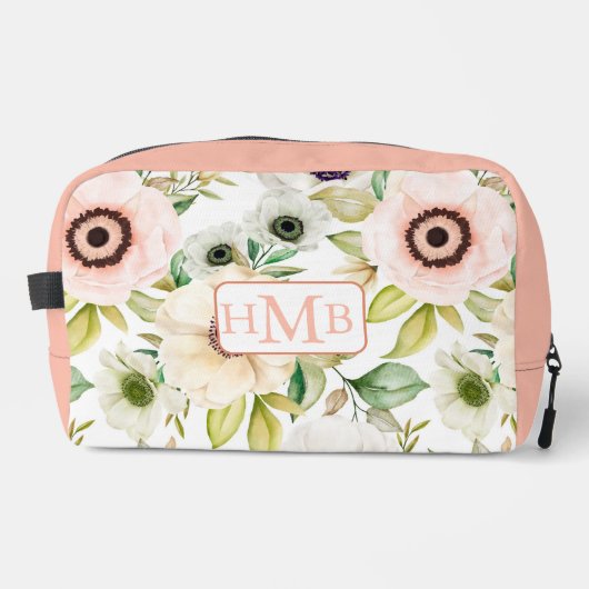 Elegant Floral Gepersonaliseerd Monogram Roze Reiz Toilettasje (Voorkant)