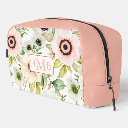 Elegant Floral Gepersonaliseerd Monogram Roze Reiz Toilettasje (Rechterhoek)