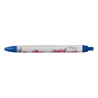 Élégant Floral gepersonaliseerde pen zwarte inkt