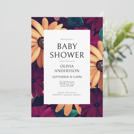 Elegant Floral Girl Baby shower Kaart (Staand voorkant)