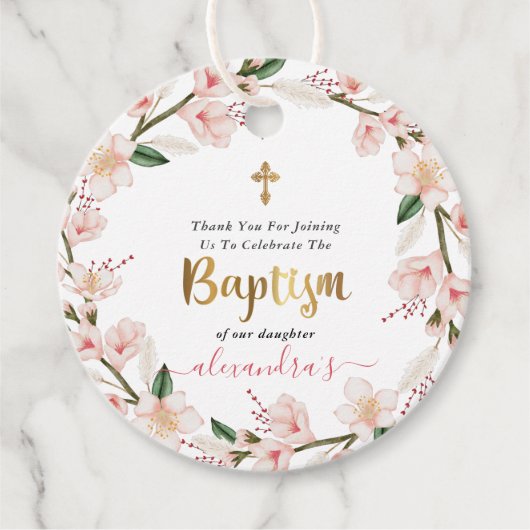 Elegant Floral Girl Baptism Dank je wel Bedankjes Labels (Voorkant)