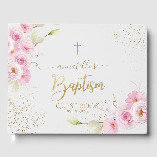 Elegant Floral Girl Baptism Gastenboek (Voorkant)