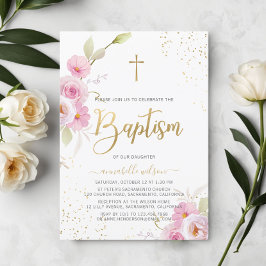 Elegant Floral Girl Baptism Kaart