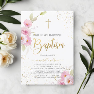 Elegant Floral Girl Baptism Kaart