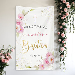 Elegant Floral Girl Baptism Welkom Spandoek