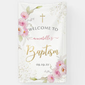 Elegant Floral Girl Baptism Welkom Spandoek (Verticaal)