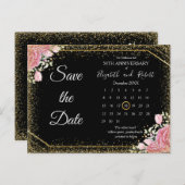 Elegant Floral Gliter Jubileum Bewaar de datum Aankondigingskaart (Voorkant / Achterkant)
