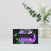 Elegant Floral Glitter Lavender Black Visitekaartje (Staand voorkant)