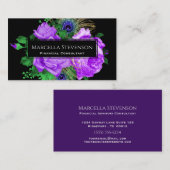 Elegant Floral Glitter Lavender Black Visitekaartje (Voorkant / Achterkant)