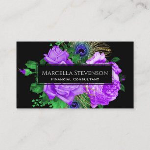Elegant Floral Glitter Lavender Black Visitekaartje