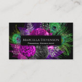 Elegant Floral Glitter Peacock Feather Visitekaartje (Voorkant)