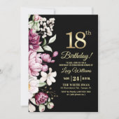 Elegant Floral Gold 18 Birthday Photo Kaart (Voorkant)