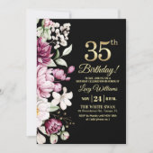 Elegant Floral Gold 35 Birthday Photo Kaart (Voorkant)