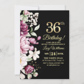 Elegant Floral Gold 36 Birthday Party Kaart (Voorkant)