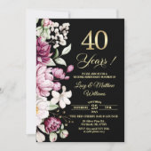 Elegant Floral Gold 40th Wedding Anniversary Photo Kaart (Voorkant)