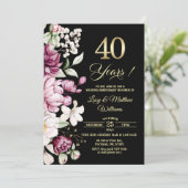 Elegant Floral Gold 40th Wedding Anniversary Photo Kaart (Staand voorkant)