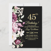 Elegant Floral Gold 45 Birthday Photo Kaart (Voorkant)