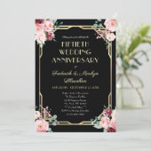 Elegant Floral Gold 50e bruiloft Jubileum Kaart (Staand voorkant)