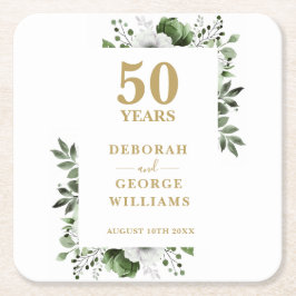Elegant Floral Gold 50e bruiloft Jubileum Kartonnen Onderzetters