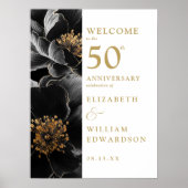 Elegant Floral Gold 50e Jubileum Welkomstbord Poster (Voorkant)