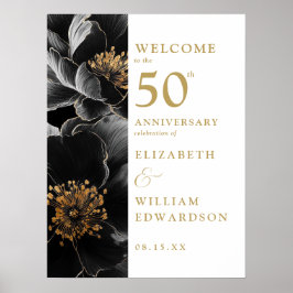 Elegant Floral Gold 50e Jubileum Welkomstbord Poster