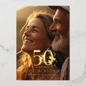 Elegant Floral Gold 50th Photo Wedding Anniversary Folie Uitnodiging (Voorkant)