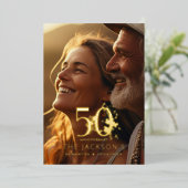 Elegant Floral Gold 50th Photo Wedding Anniversary Folie Uitnodiging (Staand Voorkant)