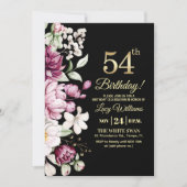 Elegant Floral Gold 54 Birthday Party Kaart (Voorkant)