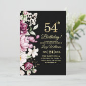 Elegant Floral Gold 54 Birthday Party Kaart (Staand voorkant)