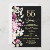 Elegant Floral Gold 55th Wedding Anniversary Photo Kaart (Voorkant)