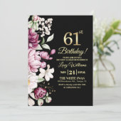 Elegant Floral Gold 61 Birthday Photo Kaart (Staand voorkant)