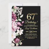 Elegant Floral Gold 67 Birthday Photo Kaart (Voorkant)