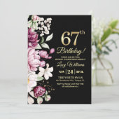 Elegant Floral Gold 67 Birthday Photo Kaart (Staand voorkant)