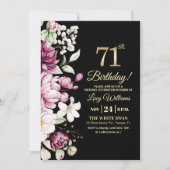 Elegant Floral Gold 71 Birthday Party Kaart (Voorkant)
